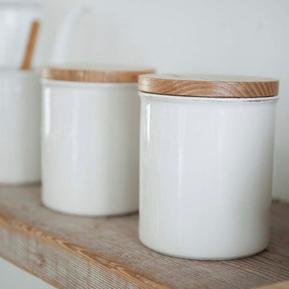 Boîte ronde en céramique avec couvercle en bois