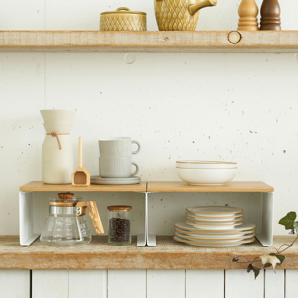 Supporto da cucina impilabile slim con piano in legno