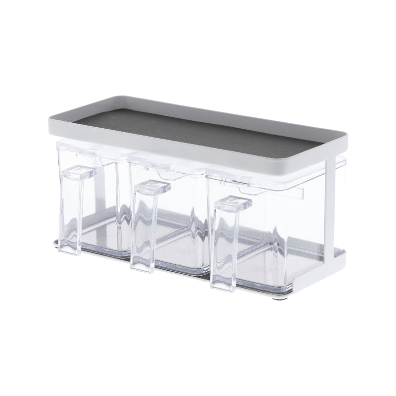 Set di 3 contenitori portaspezie con supporto in acciaio