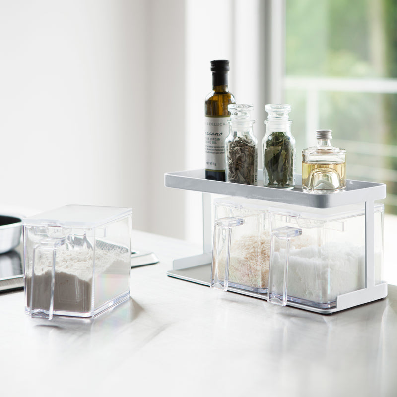 Set di 3 contenitori portaspezie con supporto in acciaio