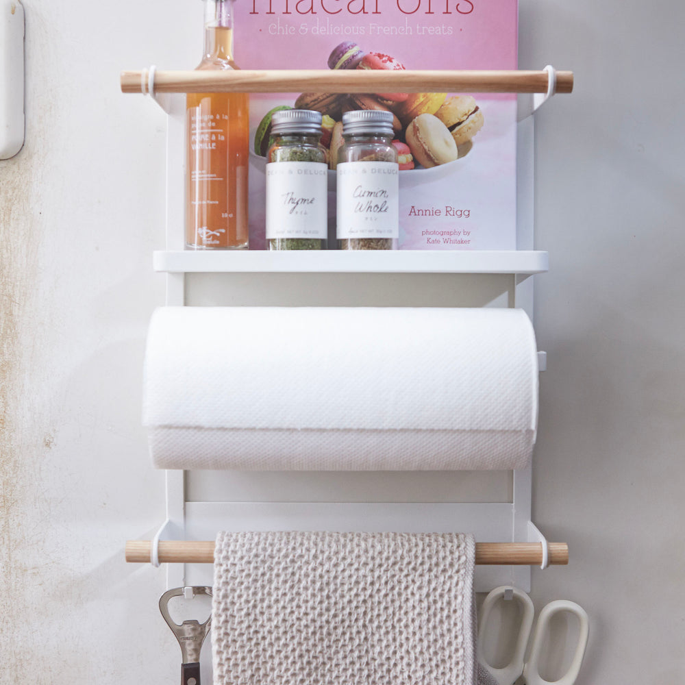 Étagère magnétique avec porte essuie-tout et crochets
