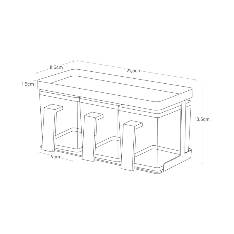 Lot de 3 boîtes d'assaisonnement et support