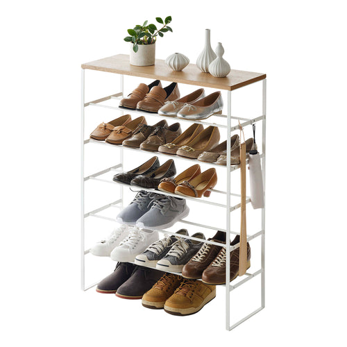 Étagère à chaussures à 6 niveaux avec tablette en bois