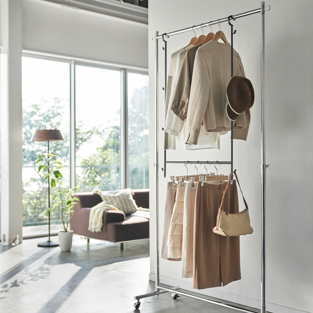 Mensola Appendiabiti Estensibile YAMAZAKI Smart 2 Ripiani – Bianco, Acciaio, Regolabile 56~96 X 5.5 X 100 Cm