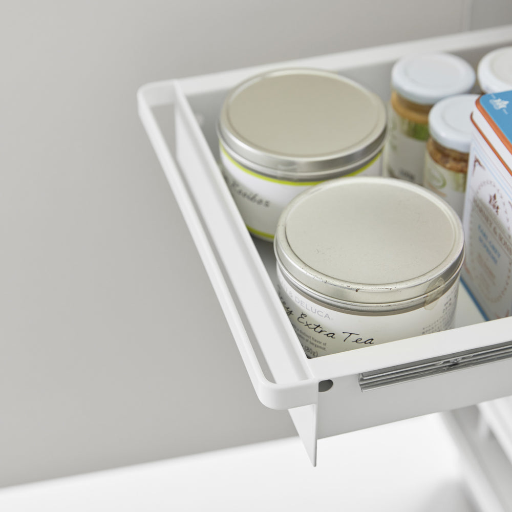 Organizer Per Sottolavello 2 Ripiani - Scaffale Estraibile In Acciaio Per Bagno E Cucina, Bianco