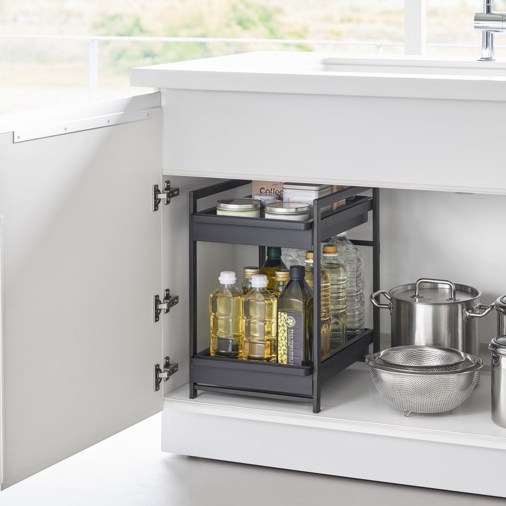 spülschrank aufbewahrung 2-stöckiges Spülschrank-Regal mit Schiebeböden – Yamazaki Home Europe