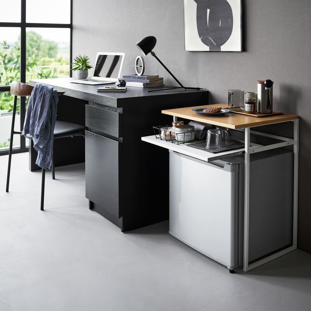 Wood-Top Table with Sliding Shelf – Yamazaki Home Europe