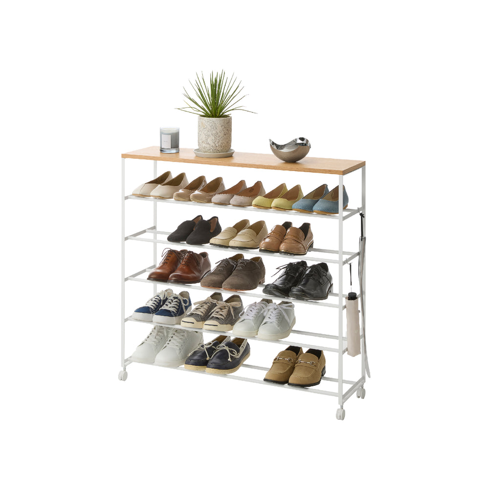 UNITSTAGE Scarpiera A 5 Ripiani Con 2 Cassetti - Organizer In Metallo E Legno Per 16-20 Scarpe, Bianco