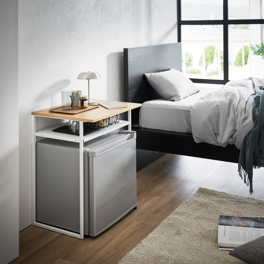 Wood-Top Table with Sliding Shelf – Yamazaki Home Europe