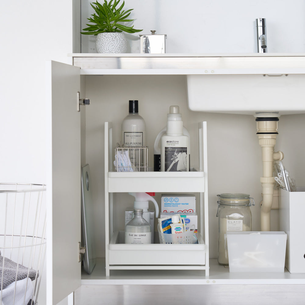 QWORK® 2 Niveaux Étagère sous évier, Étagère àépices réglable blanche, pour cuisine et salle de bain
