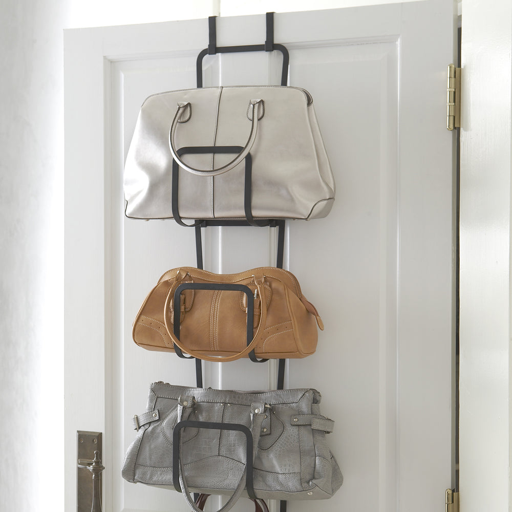 YAMAZAKI 6508 Support Sacs à Main L - Blanc Acier - Rangement Porte Ou Mur 19x18x113-137cm