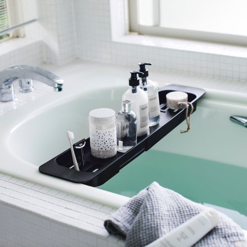 Yamazaki 3546 TOWER Extendable Bathtub Tray, white, ABS Resin, 57.5~75 x 15.5 x 4.5 cm Yamazaki 3546 TOWER Extendable Bathtub Tray, white, ABS Resin, 57.5~75 x 15.5 x 4.5 cm