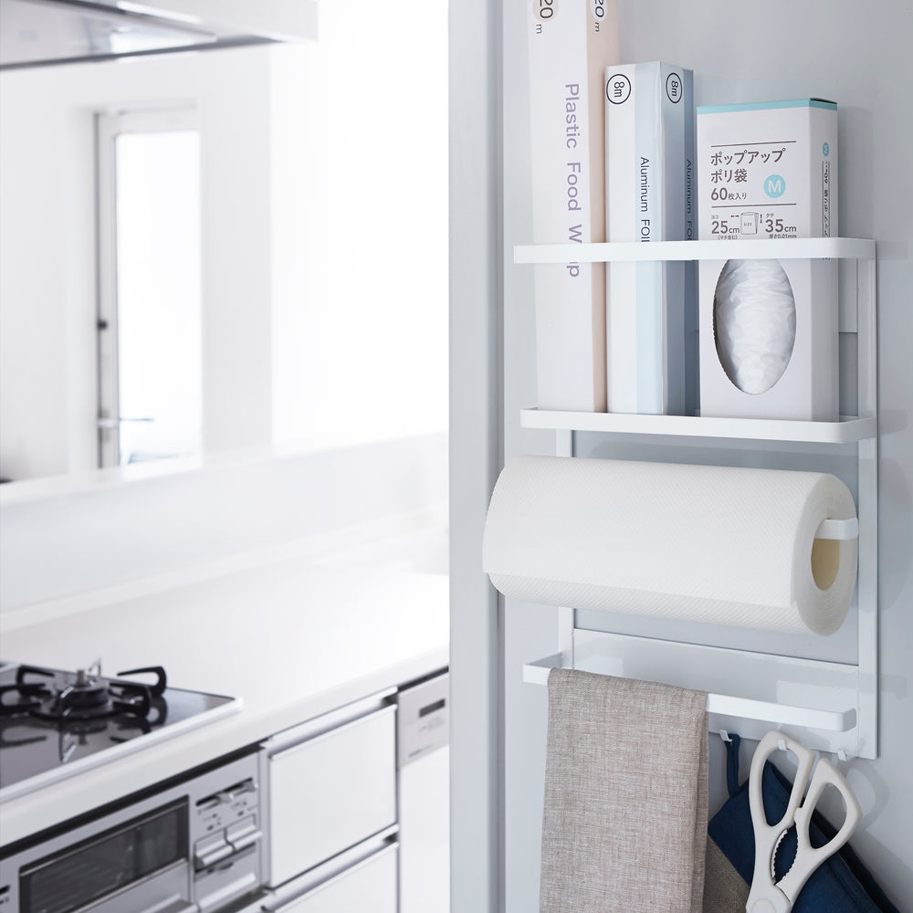 Étagère à épices Magnétique Pour Frigo - 2 Niveaux Avec Porte-essuie-tout - Charge 8 Kg