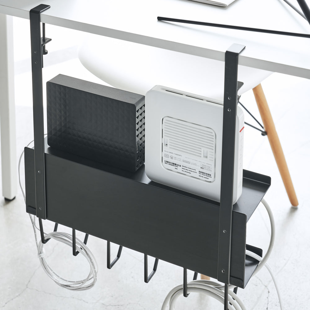 Untertisch-Regal Aus Edelstahl – 21,3x19,3x7,1 Cm, Mit Kabelauslass & Fester Schraubmontage – Für Schreibtische, Homeoffice & Büro