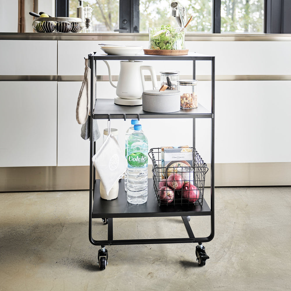 Chariot Organisateur, Chariot Utilitaire Roulant à 3 Niveaux à Haute Capacité de Charge pour Salon Noir, Blanc