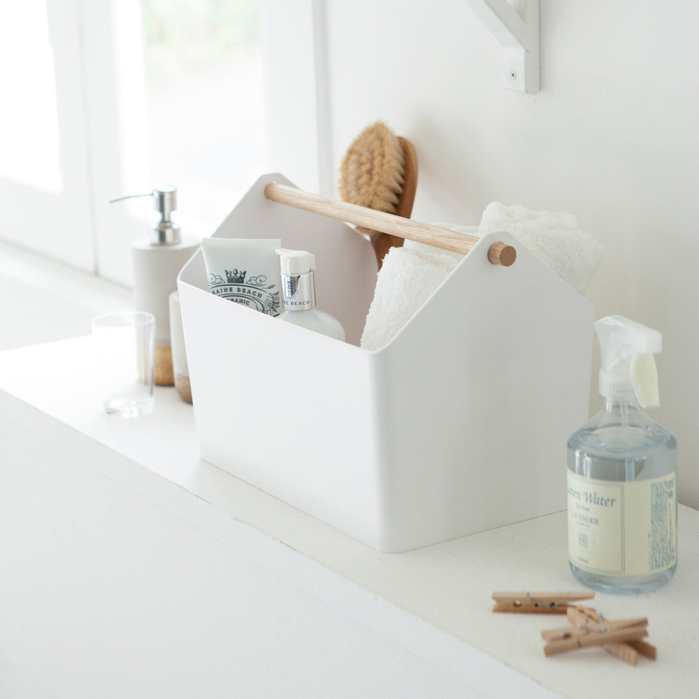 Panier Rangement Fer Forgé Avec Anse Bois - Blanc, 26x25x18 Cm - Pour Cuisine, Salle De Bain, Fruits, Ustensiles
