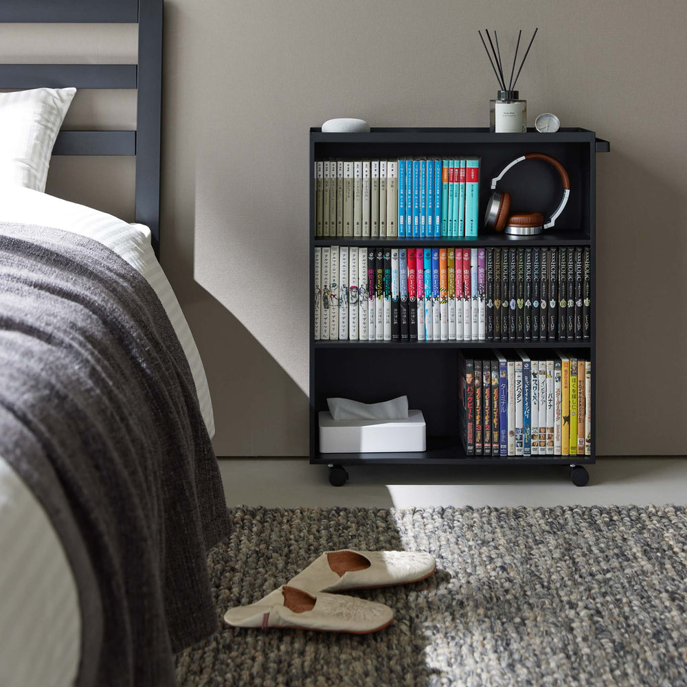 Chariot à Livres 4 Niveaux Avec Roulettes - En Bambou - Largeur 20cm - Pour Rangement Salon, Chambre, Bureau - 9