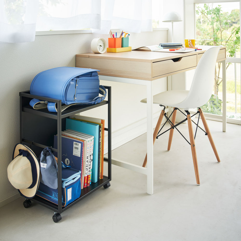 Yamazaki Tower Chariot de Rangement et Semi-fermée, en Acier - avec roulettes et poignée, Plateau en Bois, 3 Niveaux, Rangement Discret, Salle de Bain - 47,5 x 13 x 68 cm, Design