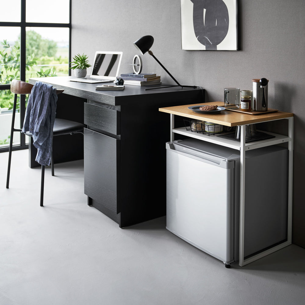 Wood-Top Table with Sliding Shelf – Yamazaki Home Europe