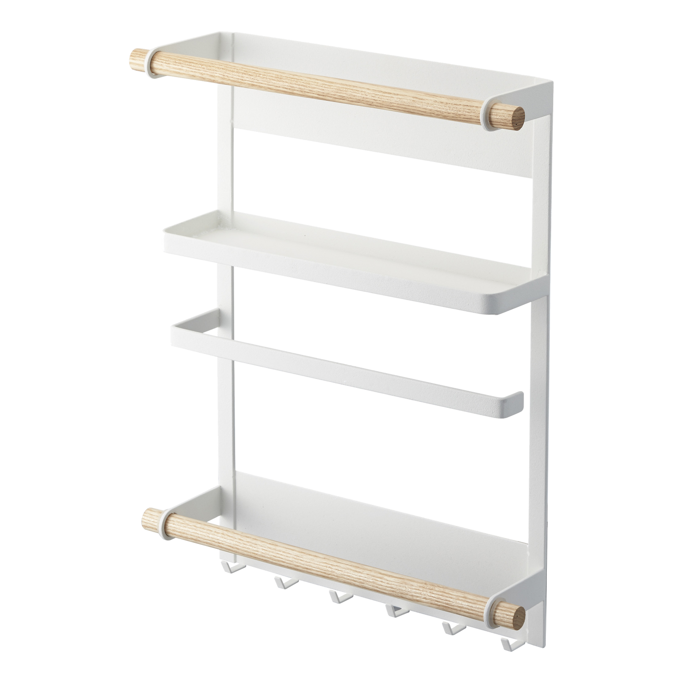 White Yamazaki magnetic organizing rack with wooden rod