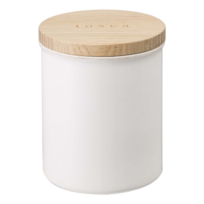 Product image of White ceramic Yamazaki canister with wooden lid
