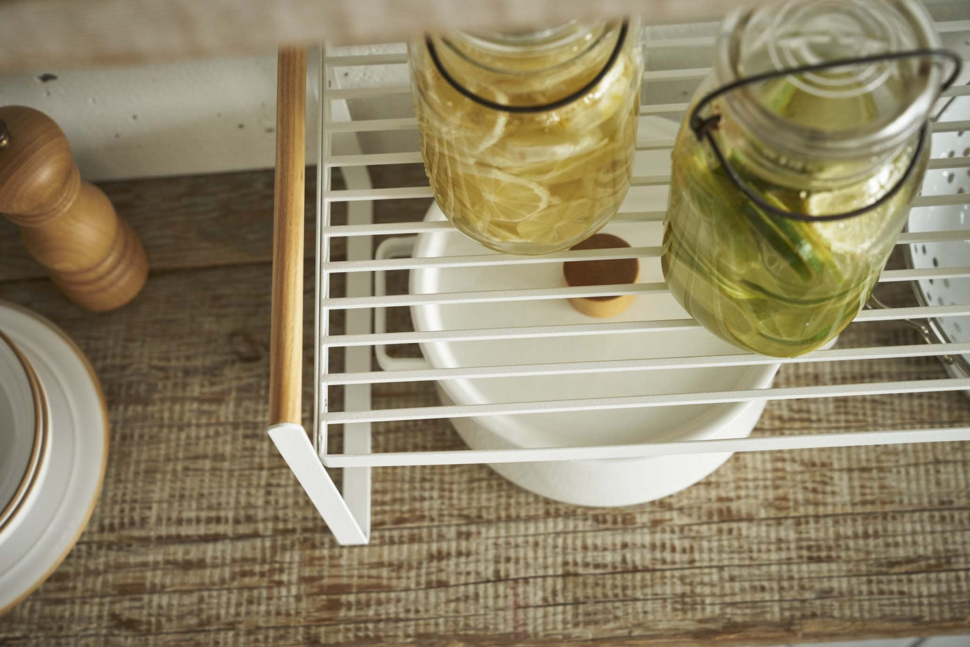 Yamazaki Tosca Small White Wood-Top Stackable Kitchen Rack + Reviews