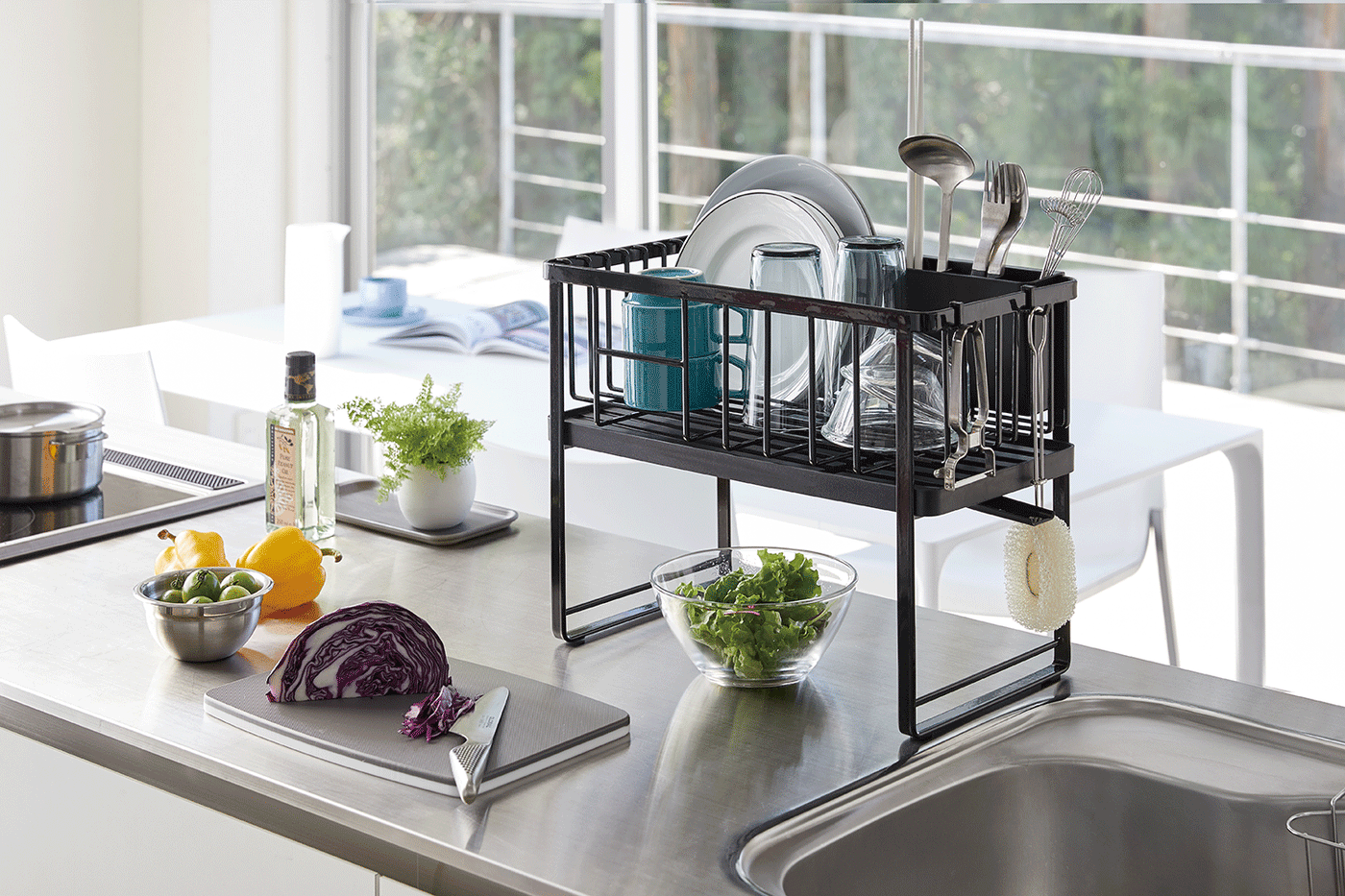 26/33 2 Tier Dish Drying Rack Over Sink Rack Drainer Shelf Kitchen  Cutlery Holder Stainless Steel Over The Sink Shelf Storage Rack,Silver 