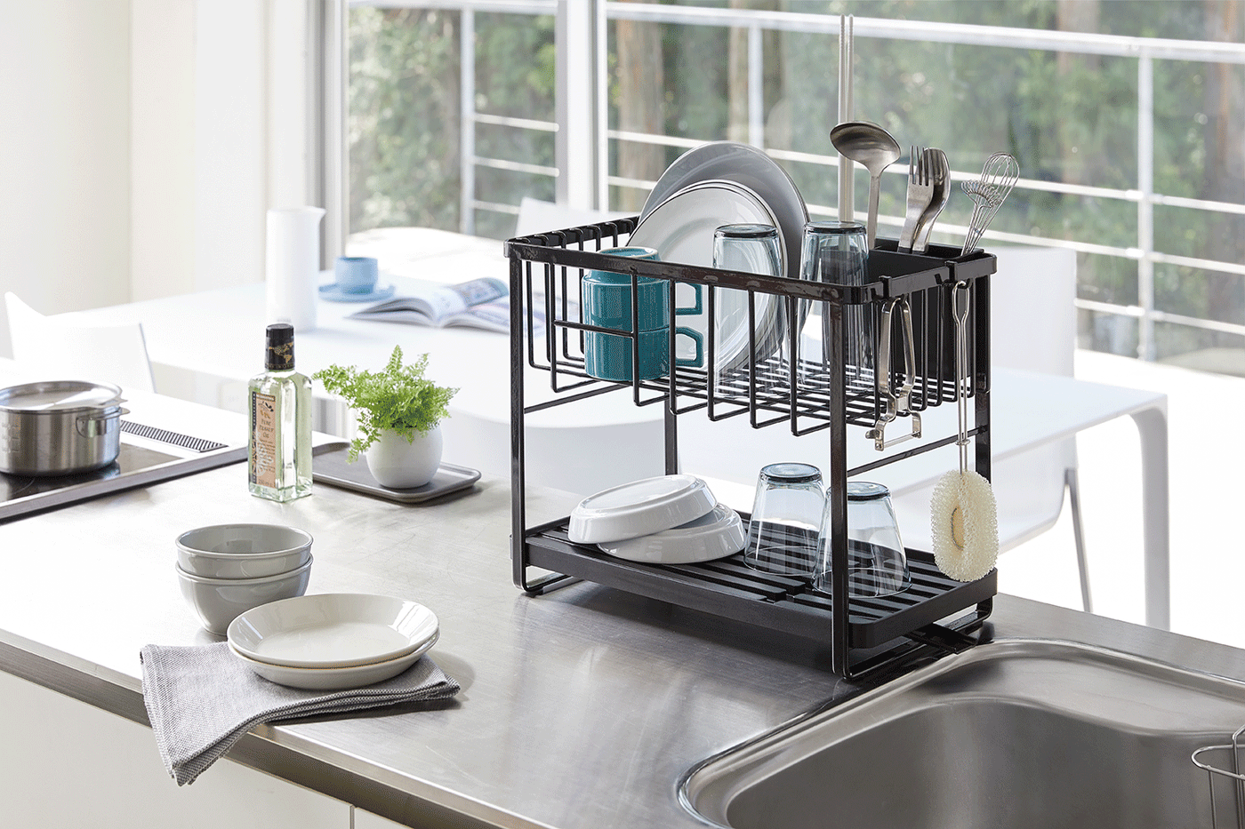 Over The Sink Dish Drainer Rack Holder Drying Basket Kitchen Adjustable  grey M